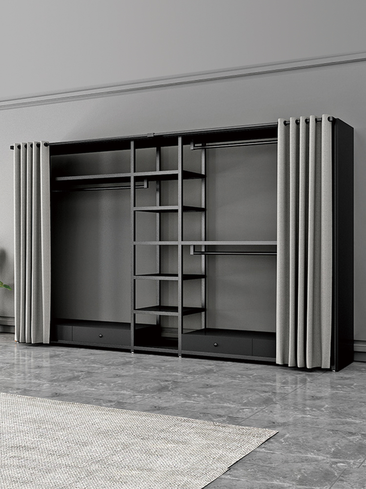 ♔ Walk-In Metal Frame Wardrobe, DIY Floor-Standing Combination Clothes Rack, Open-Style Iron Wardrobe with Curtain