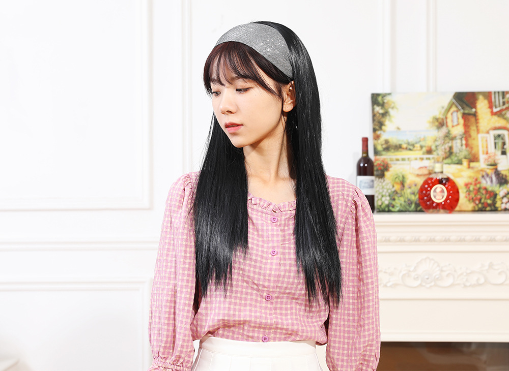 Synthetische Perücke, langer Stil, halbes Stirnband, glattes Haar, Perückenabdeckung_voghion.com