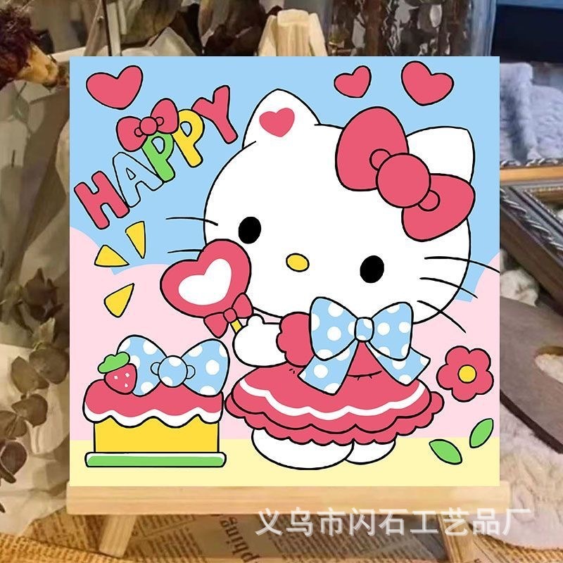 个性甜酷HelloKitty凯蒂猫数字油画diy手绘丙烯油彩画手工装饰画|undefined