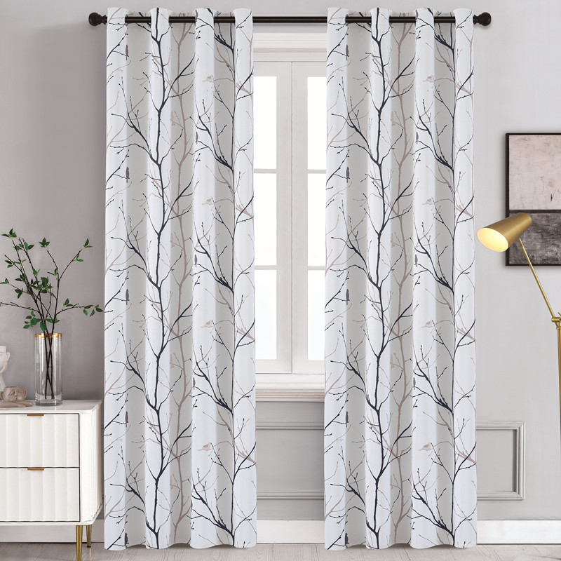 Thickened matte shading curtain printed matte foreign trade cross-border heat insulation sunscreen shading curtain finished Branch Bird Thickened matte shading curtain printed matte foreign trade cross-border heat insulation sunscreen shading curtain finished Branch Bird
