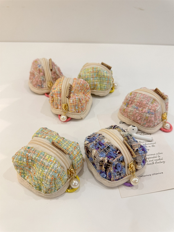 39181 woolen plaid for Apple wireless Bluetooth headset protective cover airpods cute portable pouch