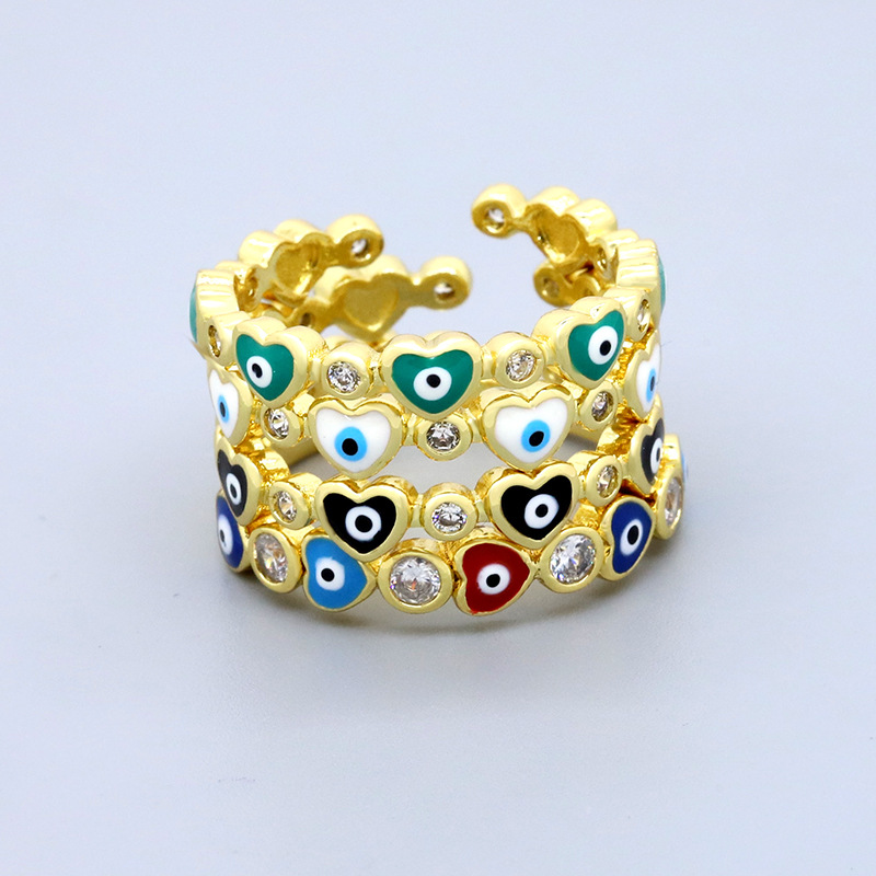 Lady Heart Shape Eye Gold Plated Enamel Zircon Womenu0027S Open Ring 1 Piece