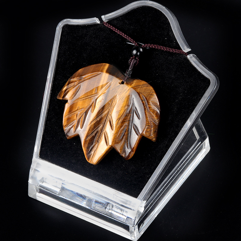 1689-piedra de ágata de cristal natural collar de hoja de arce canadiense piedra de ojo de tigre collar de hoja de cristal Rosa suministro transfronterizo