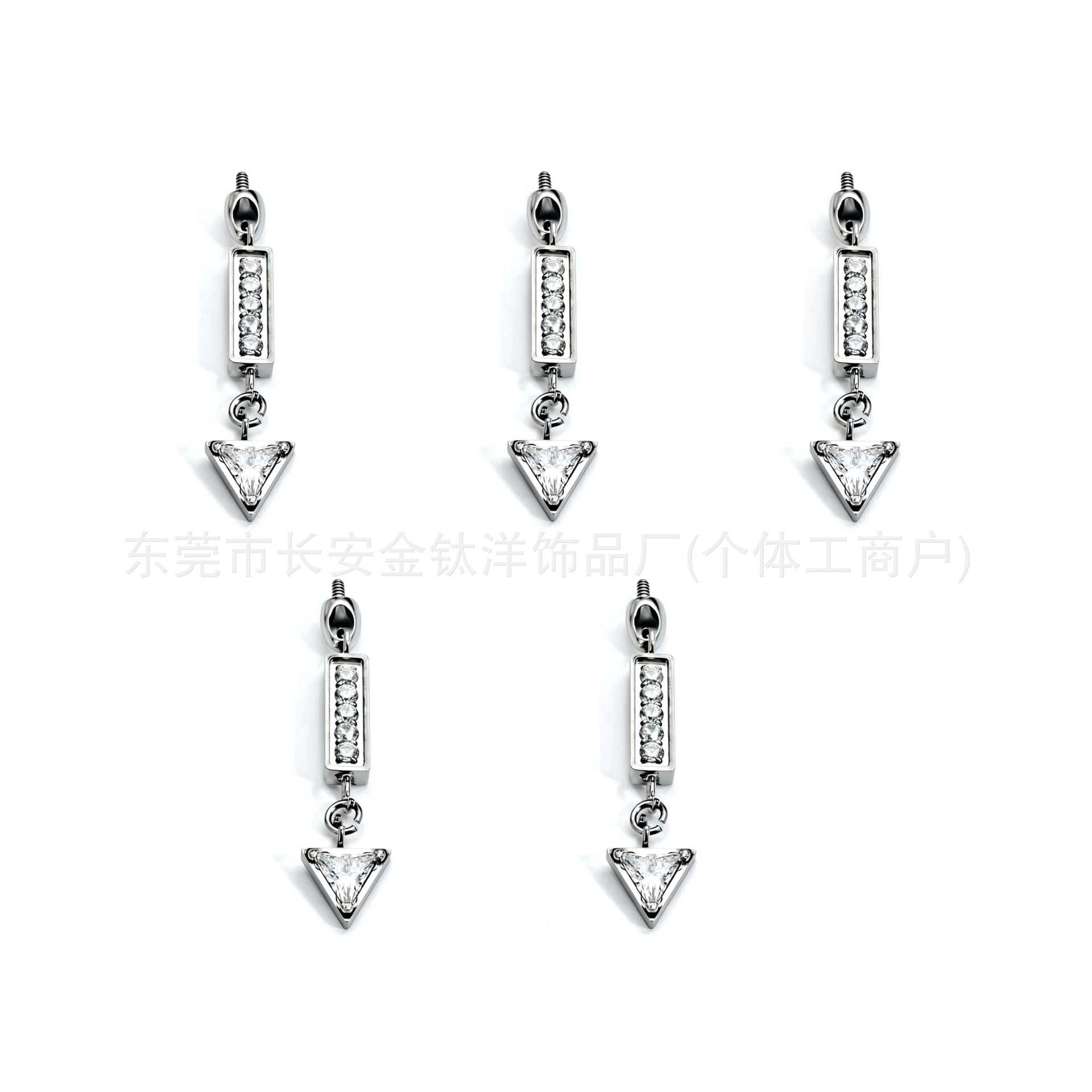 F136 Titanium Bullet-Shaped Triangular Zircon Lip Piercing Ear Bone Stud G23 Titanium Alloy Body Jewelry detail image 5