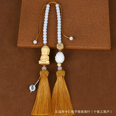 Car hanging – Pendant - peaceful-little-buddha-double-tasselyellow