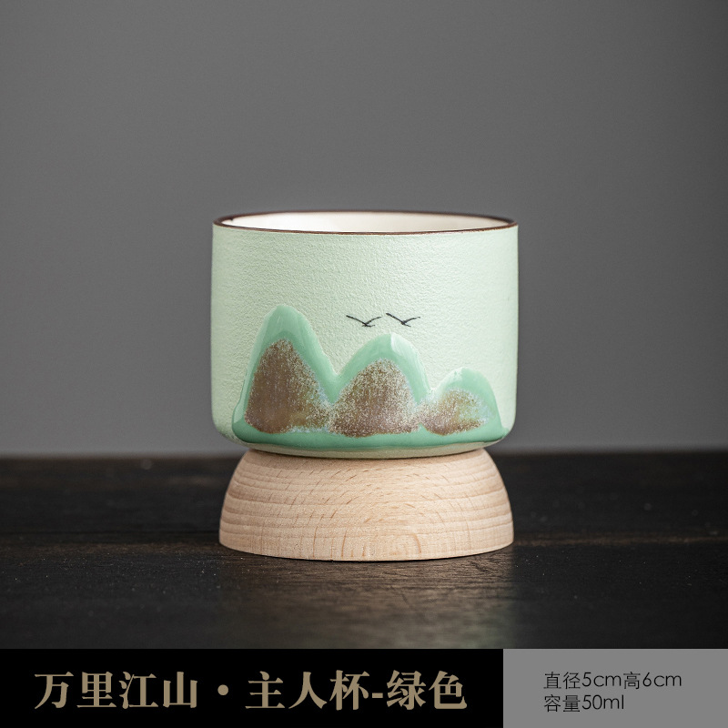 Juego de tazas de té de cerámica transformada en horno, estilo paisaje, de las dinastías Tang y Song, taza maestra de los Mil Millas de Montañas y Ríos, juego de caja de regalo con taza individual.
