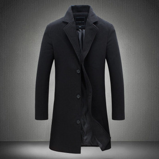 Cross-Border Foreign Trade Aliexpress Woolen Coat Men's Fashion Korean Style Slim Mid-Length Woolen Coat Wholesale