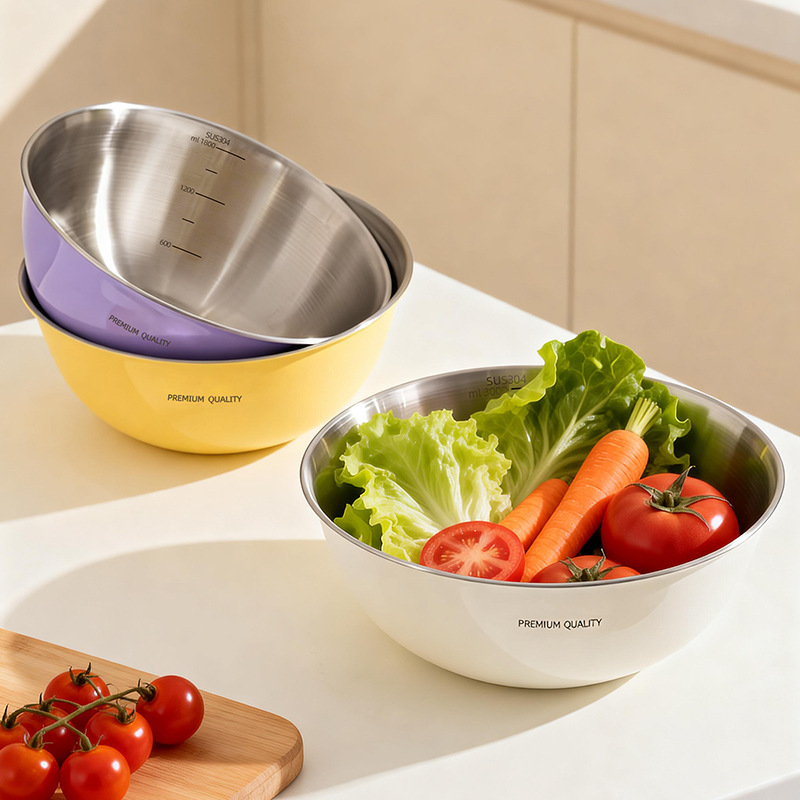 304 Stainless Steel Basin with Draining Basket for Home Kitchen Use, Suitable for Washing Vegetables, Beating Eggs, Kneading Dough, Proofing Dough, and Serving Soup