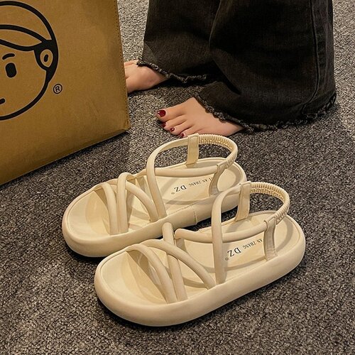 Roman fashion high-end sandals for women 2024 summer new style with skirt fairy style thick-soled thin-strap beach shoes