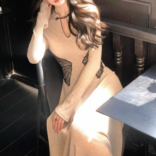 【蝶来】新中式改良刺绣收腰连衣裙气质半高领可拆卸披肩