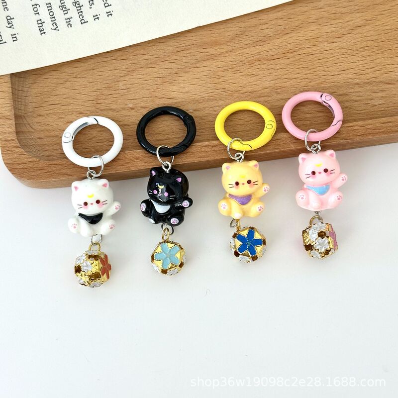 オリジナルかわいい鐘猫携帯電話ペンダント立体ファッション漫画樹脂キーホルダー小さな女子学生バッグペンダント|undefined