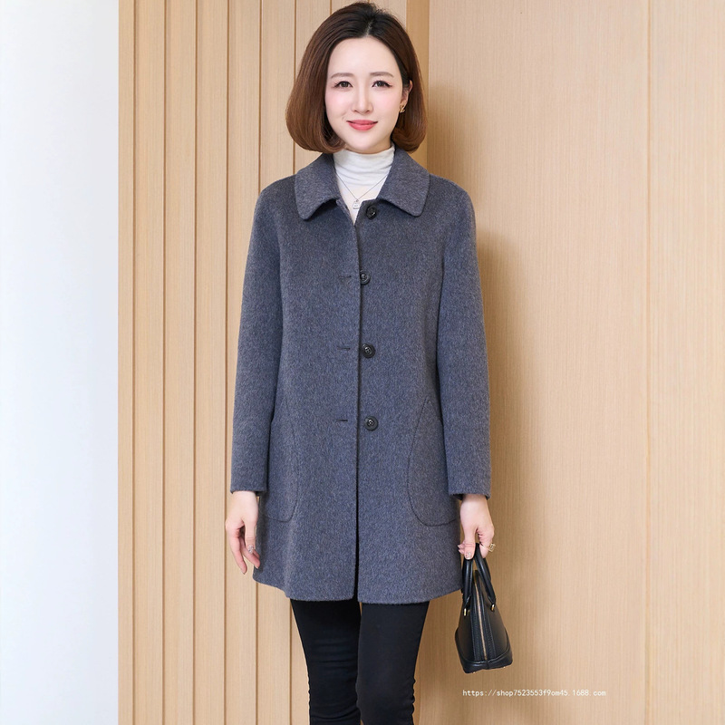 Women's Mid-Length Wool Coat, 2026 Spring New Style, Double-Sided Fleece, Gray Square Collar, Thickened, Elegant Woolen Overcoat Women's Mid-Length Wool Coat, 2026 Spring New Style, Double-Sided Fleece, Gray Square Collar, Thickened, Elegant Woolen Overcoat