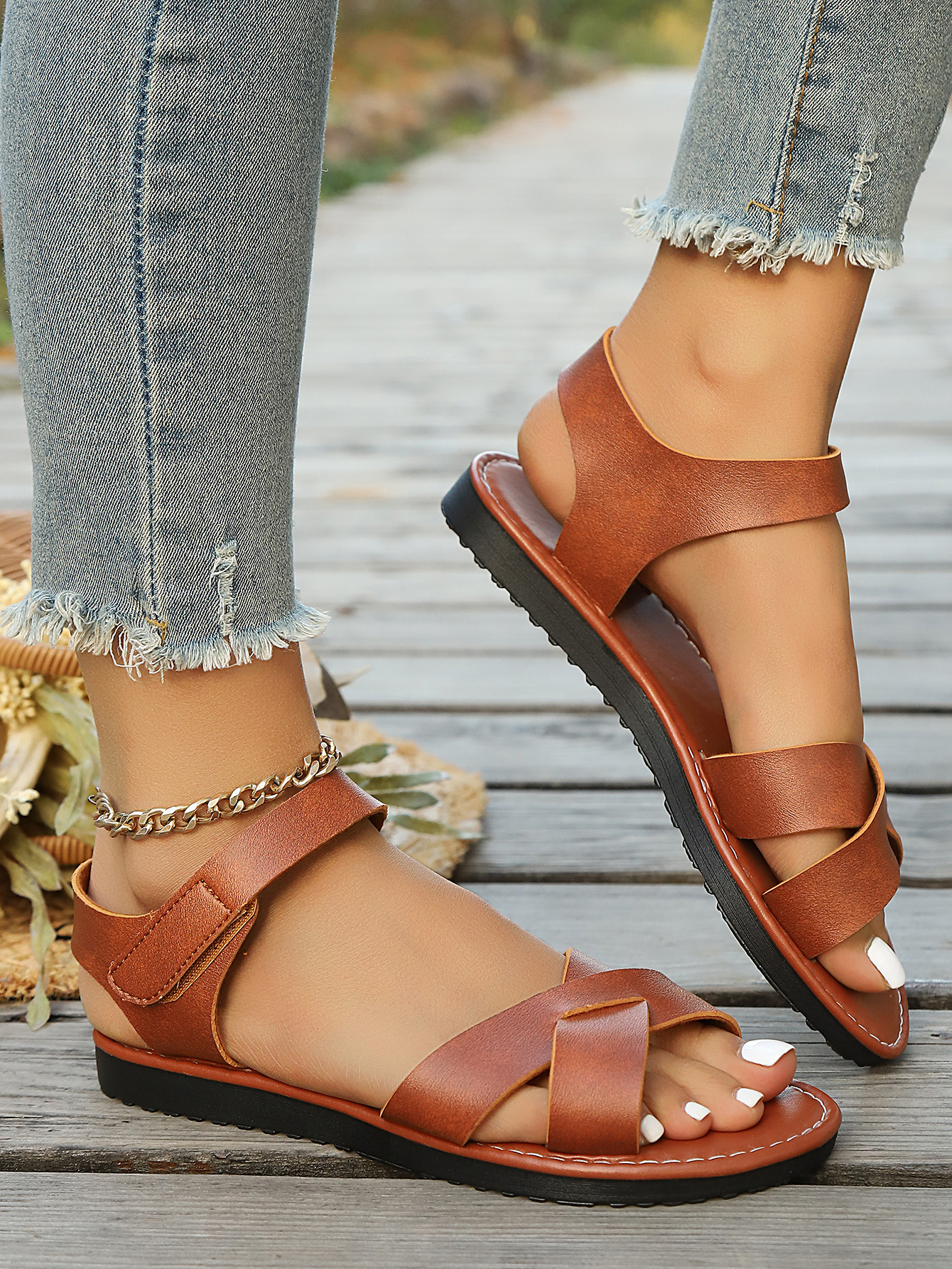 Women's plus Size Strappy Beach Sandals Open Toe Summer New Style Shoes_vogvips.com