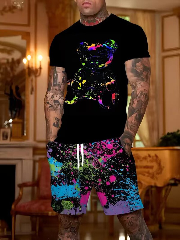 アマゾンヨーロッパとアメリカの夏のファッション Tシャツショーツセット 3D デジタル印刷ストリートルーズカジュアルビーチスーツ|undefined