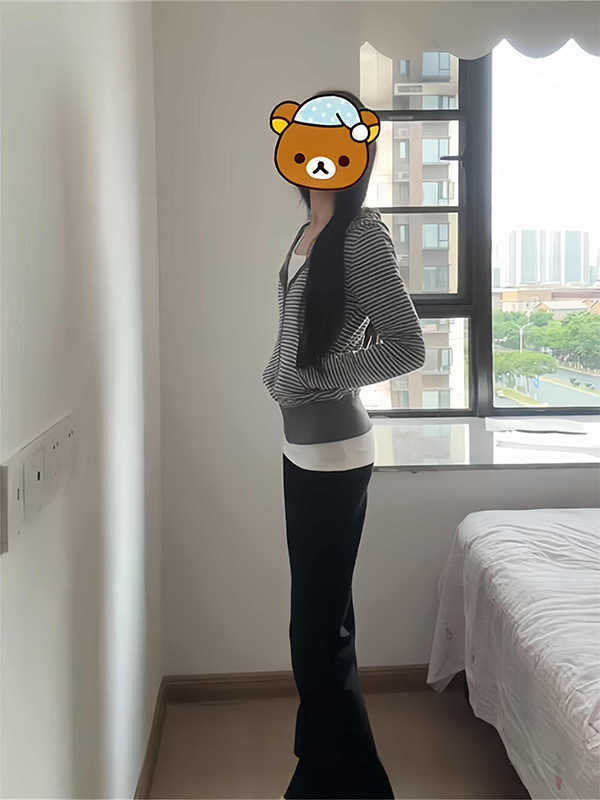 韩版女高原宿风条纹长袖开衫卫衣女设计感显瘦小个子气质百搭外套|undefined