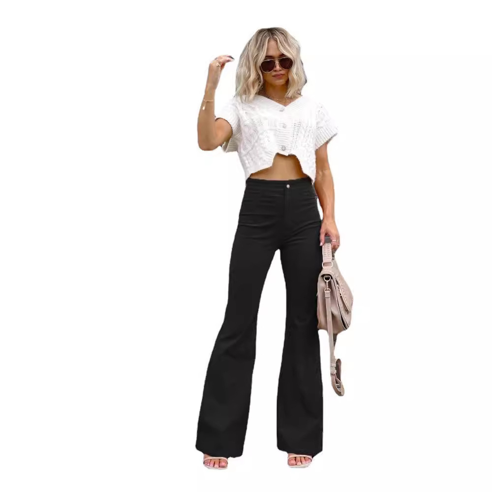 2024 Spring New Solid Color Corduroy Style Women's Micro Pull High Waist Casual Pants_voghion.com