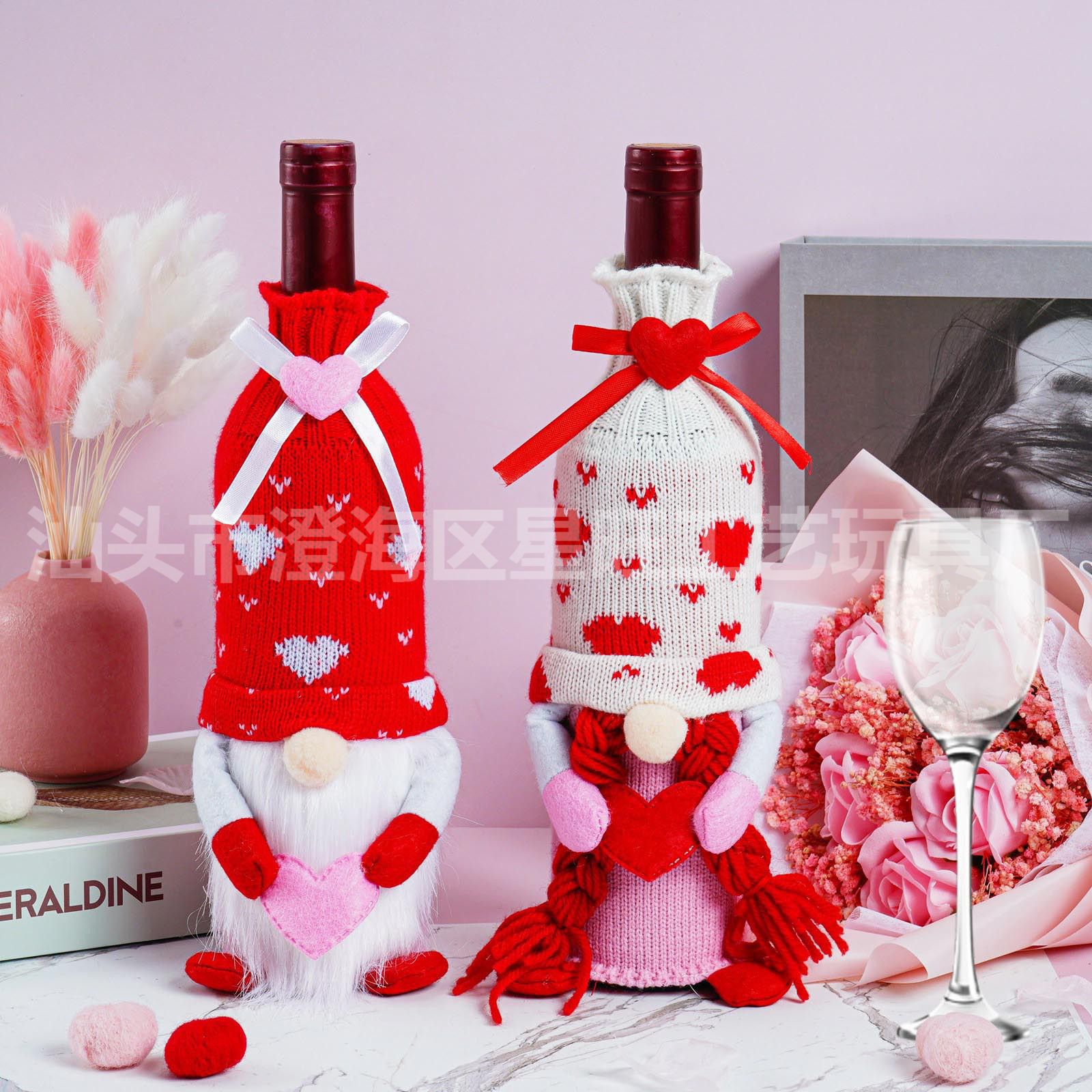 Muñeca sin rostro personalizada del día de San Valentín, cubierta de vino Rudolph luminoso, postura de pie, bolsa de regalo de boda para anciano enano telescópico