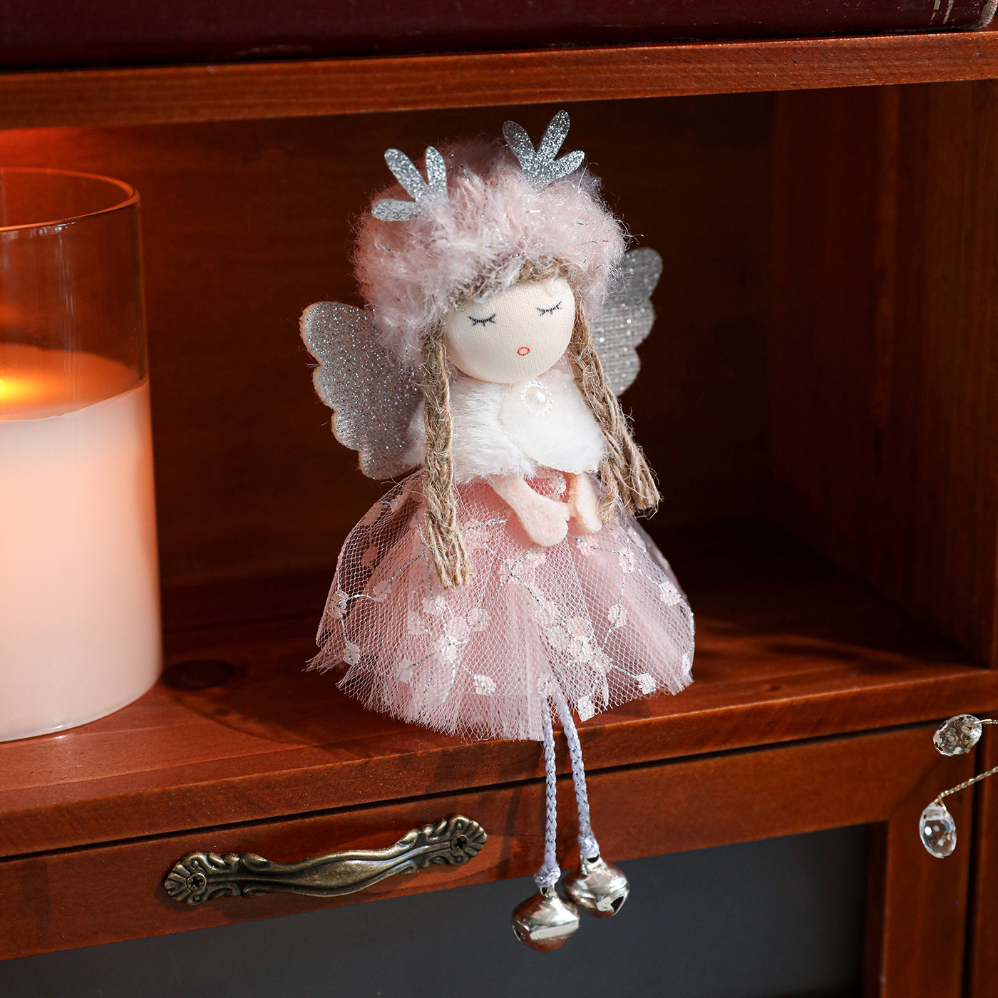 Nuevo de Navidad de peluche cuerno de ciervo ángel chica colgante árbol de Navidad colgante muñeca creativa decoración muñeca colgante