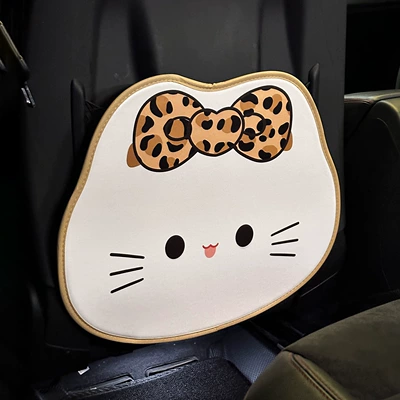 and multi-functional anti-kick and anti-dirt mat – Chair back anti-kick pad - brown-leopard-print-bow-tie-cat-shaped-3d-anti-kick-pad