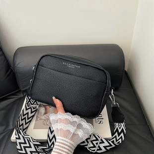 Solid Color PU Women's Shoulder Bag 2024 New Cross-border Foreign Trade Women's Bag Wide Shoulder Strap Fashion Crossbody Small Square Bag