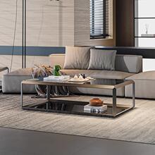 简约灰黑钛拉丝不锈钢欧灰玻璃岩板角几客厅方几办公茶几双层边柜
