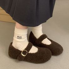 毛毛鞋女外穿玛丽珍鞋女软底2025秋冬新款保暖单鞋加绒灰色勃肯鞋