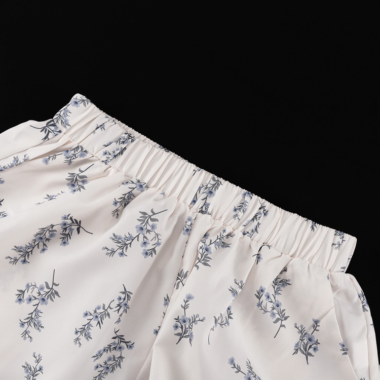 French Classic Skirt Puff Sleeve Small Turtleneck Ruffled Puffy Shirt Printed Shorts Suit