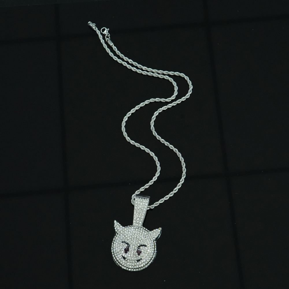 Collar de Moda con Colgante de Diablillo, Estilo Hip-Hop, con Diamantes, Cadena Cubana, Joyería Ligera de Lujo para Halloween