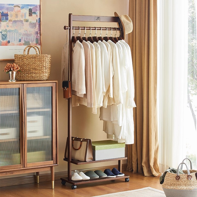 Solid Wood Floor-Standing Wardrobe Home Bedroom Clothes Rack Removable Simple Hat Bag Scarf Storage Rack