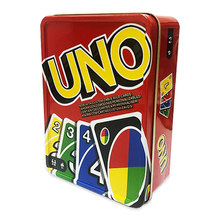 跨境外贸加厚版英文UNO铁盒装纸牌扑克优诺桌游270克