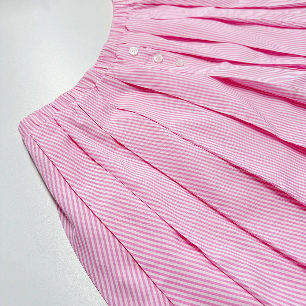 European And American Cross-Border Striped Long Sleeve Shirt Women's Tennis Fashion Casual Elastic Waist Pleated Short_ecoleips.com