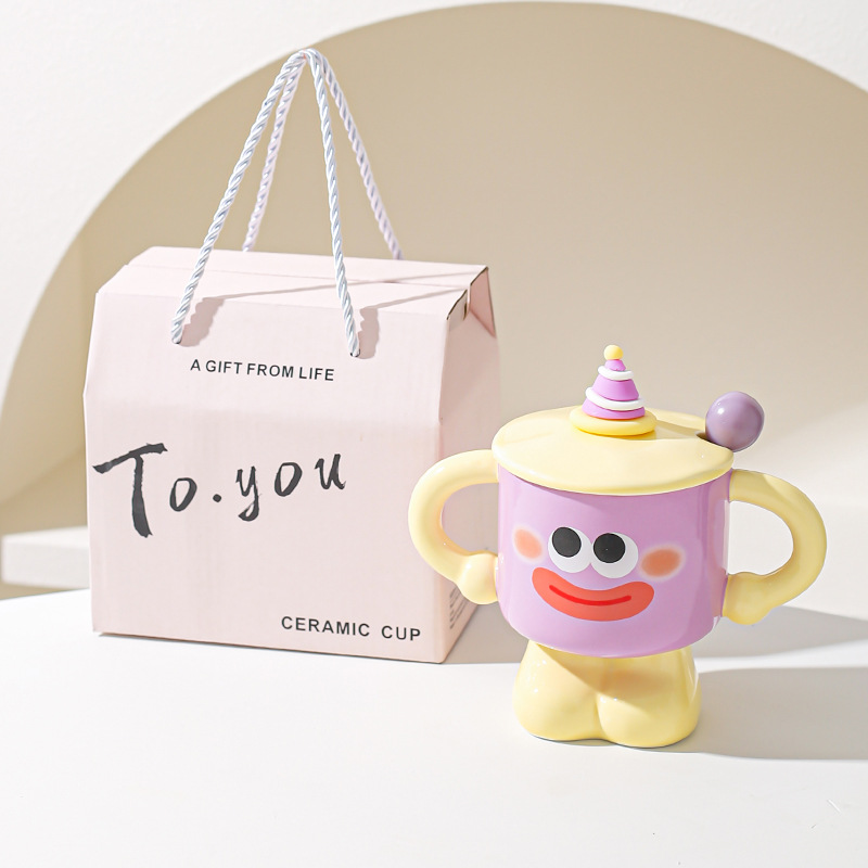 Taza de cerámica de payaso creativo con cubierta con cuchara taza de marca de taza de dormitorio de niñas taza de agua doméstica regalo de vacaciones amigos
