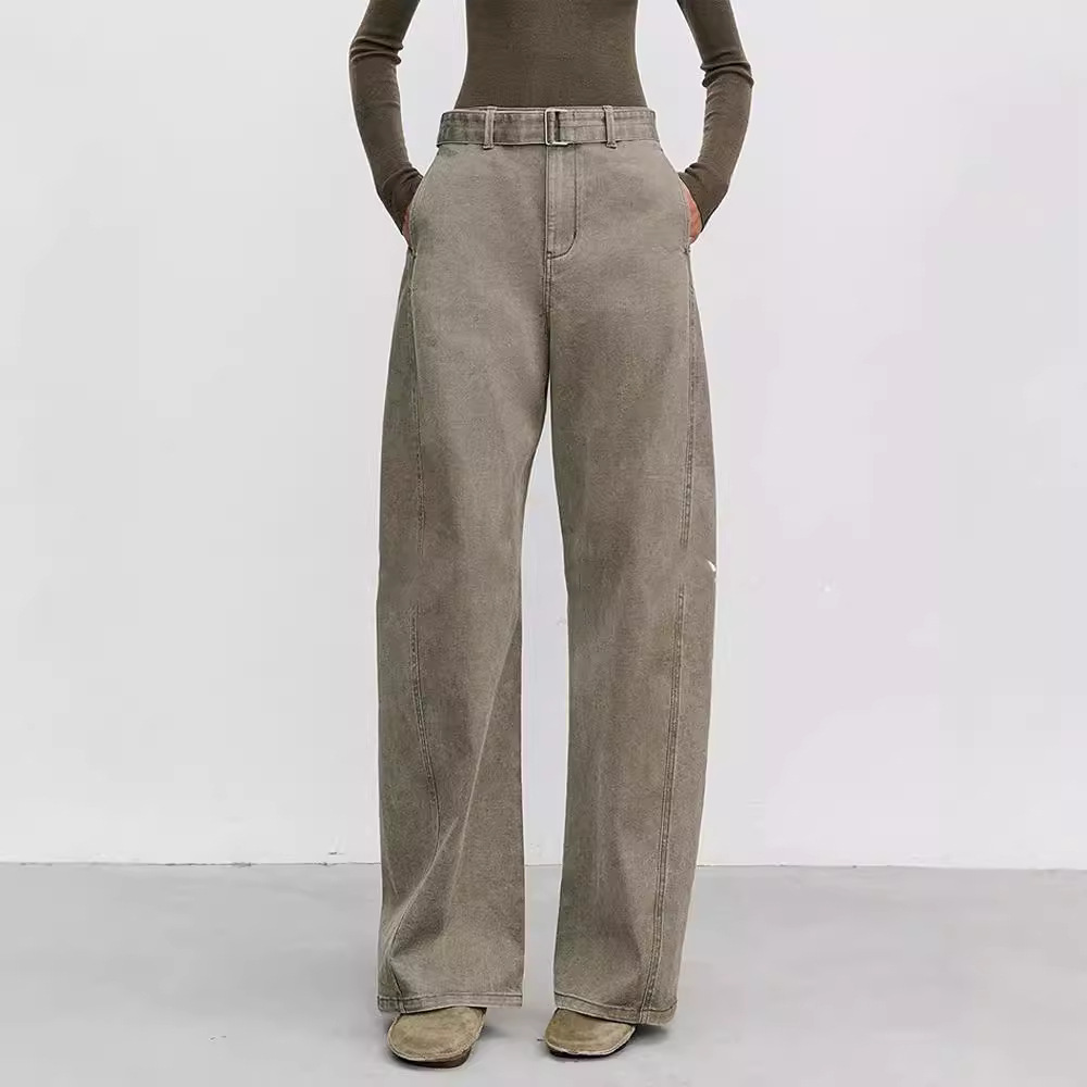 캐주얼 바지 여성의 올드 아트 2024 데님 유행 마체테 바지 높은 허리 바나나 바지 슬리밍 청바지