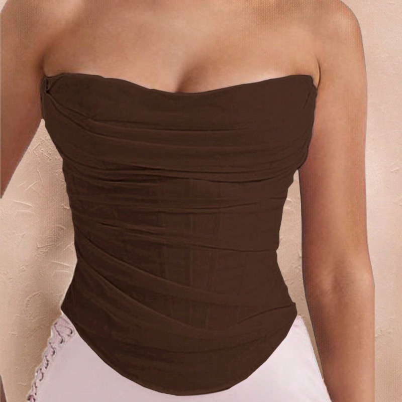 Nuevo estilo transfronterizo europeo y americano plisado malla tubo top hueso de pescado sujetador cintura fruncido abdomen corte fajas corset