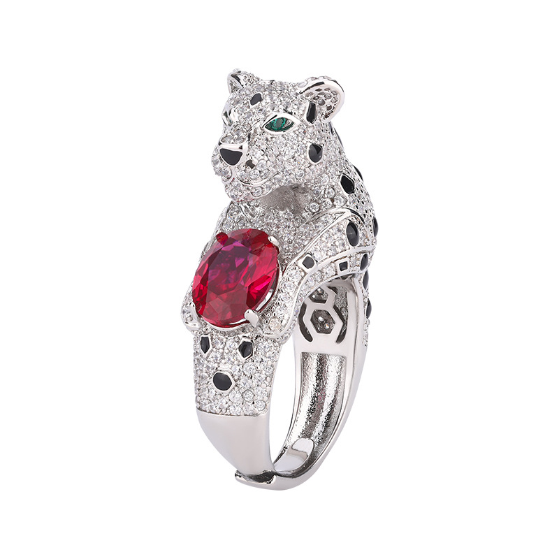 2024 Nueva joyería Zhuang Shengsheng, fondo de cobre, simulación chapado en oro, tesoro de color, diamante completo, anillo de temperamento de leopardo, maestro 6*8