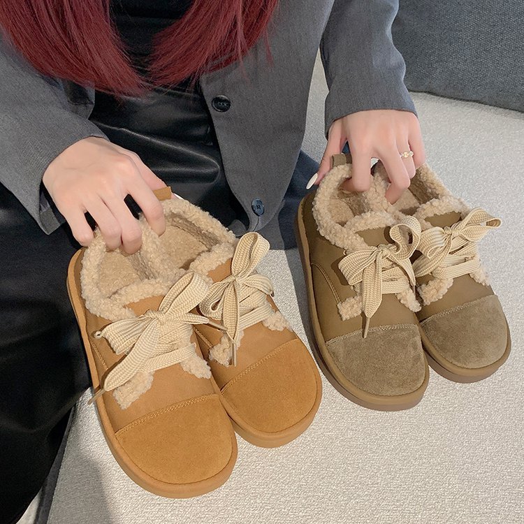 2023 Autumn/winter New Thick Sole Soft Sole Bean Shoes with Reverse Velvet Forest Casual Lace Up Retro Warm Single Shoes_voghion.com