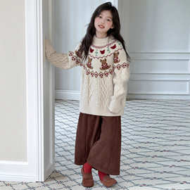 女童麻花毛衣秋冬2025新款儿童冬装复古洋气时髦加厚女大童针织衫