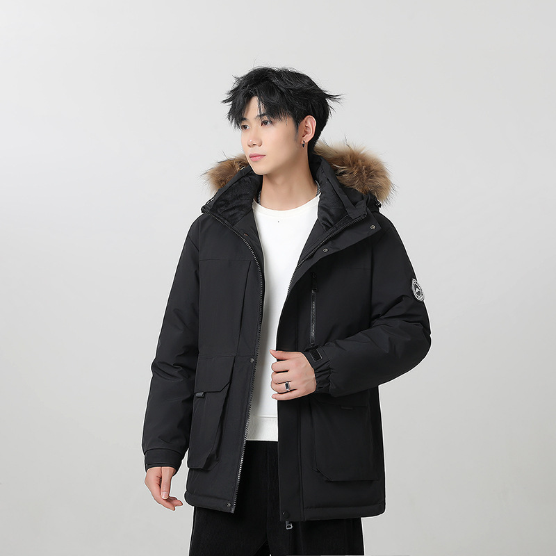 Enbu Men's Winter Cold-Resistant Warm Workwear Down Jacket Men's 90% White Duck Down Loose Fashion Casual Coat for Men