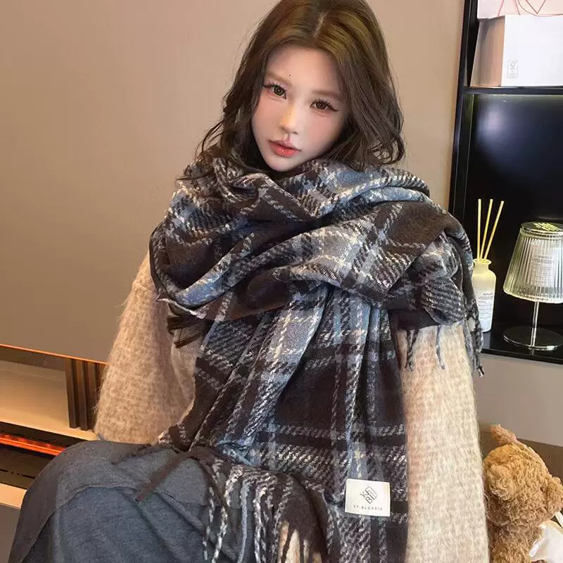 秋冬新款格子围巾女圣诞氛围感韩系百搭防风保暖披肩情侣围巾围脖