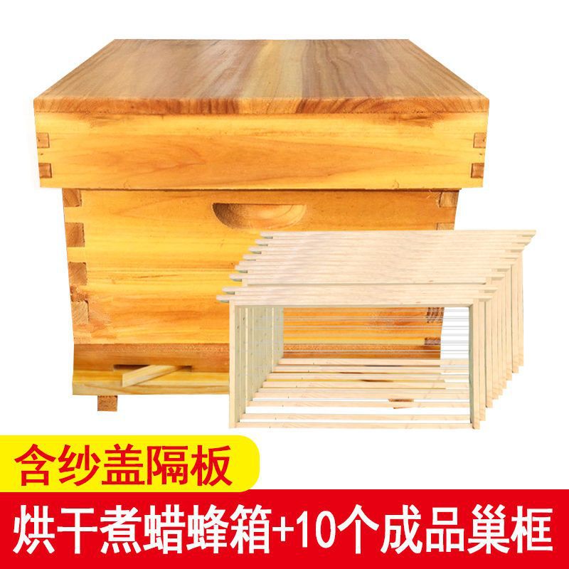 中蜂蜜蜂箱煮蜡标准十框全杉木蜂箱浸蜡平箱巢框蜂箱全套养蜂工具