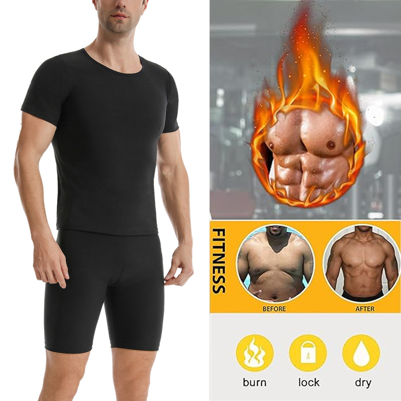 国境を越えた男性の暴汗服ランニングスポーツ暴汗ズボンガードル健康服スーツ半袖パンツ|undefined
