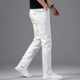 白色牛仔裤2023男士潮牌直筒宽松休闲长裤子春季新薄款弹力商务装