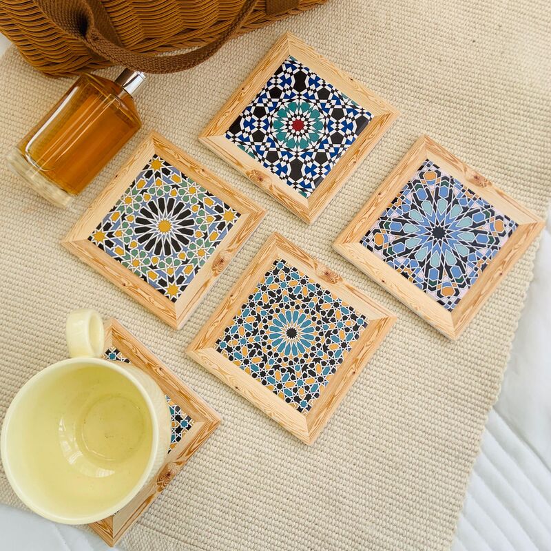 Bohemian decorative insulation coaster imitation wooden ceramic photo frame anti-scald coaster afternoon tea coffee coaster home Bohemian decorative insulation coaster imitation wooden ceramic photo frame anti-scald coaster afternoon tea coffee coaster home