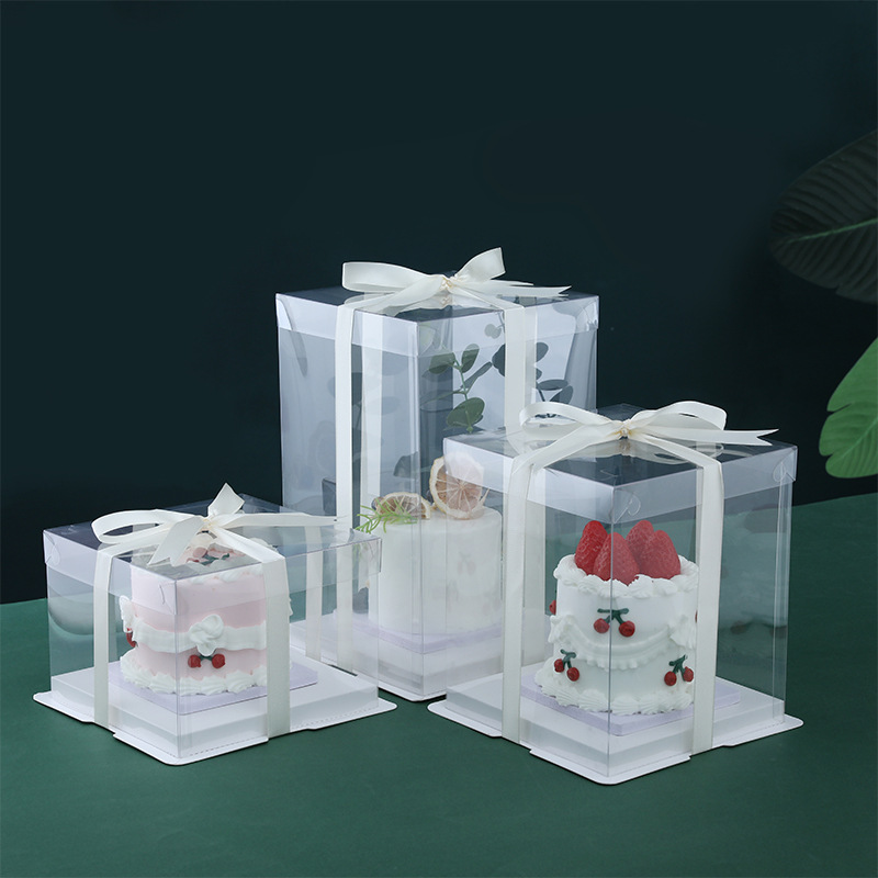 Caja de pastel transparente caja de embalaje para hornear de cumpleaños de doble capa elevada caja de embalaje de bocadillos portátil caja de regalo para niños al por mayor