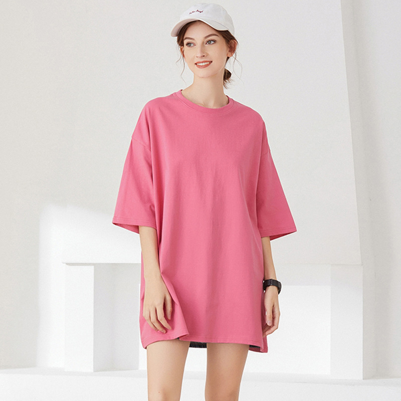 260g Heavyweight Combed Cotton Mid-Length Short-Sleeved T-Shirt for Women, Summer Drop-Shoulder Loose Fit Half-Sleeve Top 260g Heavyweight Combed Cotton Mid-Length Short-Sleeved T-Shirt for Women, Summer Drop-Shoulder Loose Fit Half-Sleeve Top