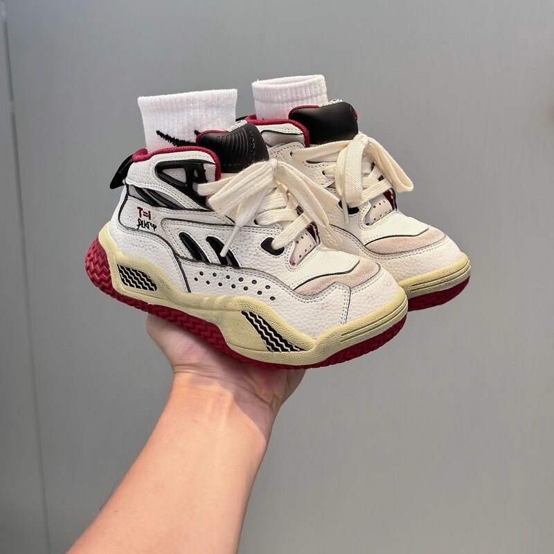 Genuine Leather Kidsren's Sports Shoes Autum New Air Cushion Non-Slip Boys' Basketball Shoes Medium and Large Kidsren's Shoes Korean Style Trendy