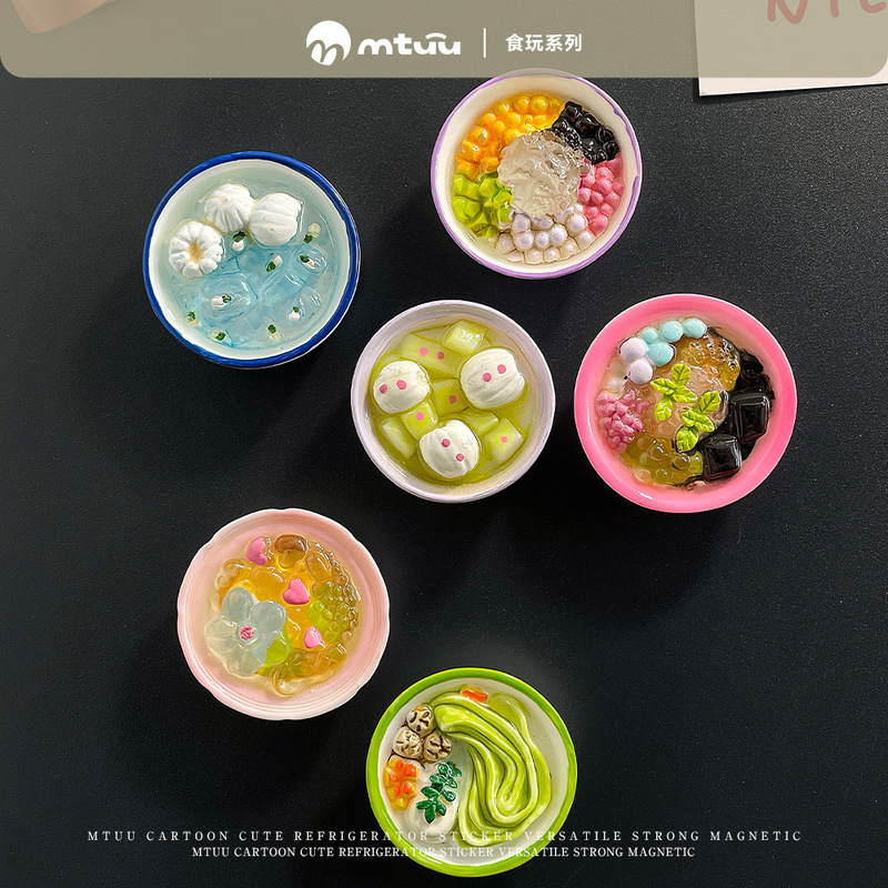 卡通食玩磁吸冰箱贴夏日清爽双皮奶冰碗烘焙留言贴冰箱装饰磁力贴|undefined