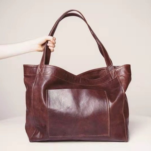Women's Large Bag With Pocket Soft Leather Single Shoulder Retro Oil Wax Leather