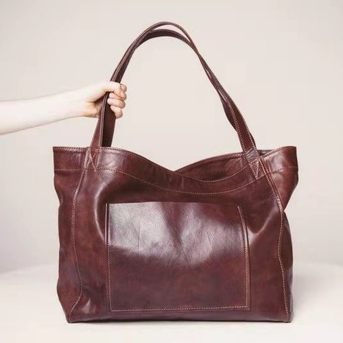 Soft Leather Handbag with Pockets, Retro Oil Tanned Leather tote Bag for Women,  New Style