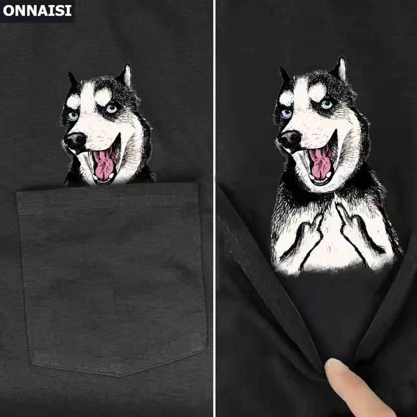 Pocket Short Sleeve Men's CLOOCLT T-shirt Cat T Brown Bear Middle Finger Printed Patch Bag Fun and Novelty Pet_voghion.com